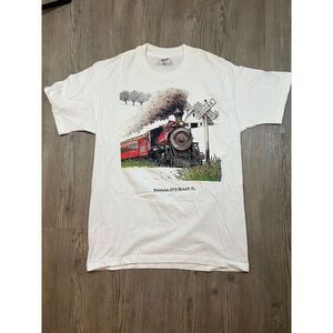 Vintage Anvil White Panama City Beach FL Train Graphic TShirt Single Stitch Sz L